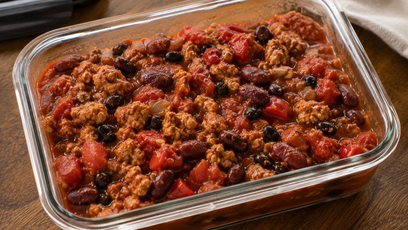 Chili con carne med kalkonfärs och svarta bönor – färdiglagat recept