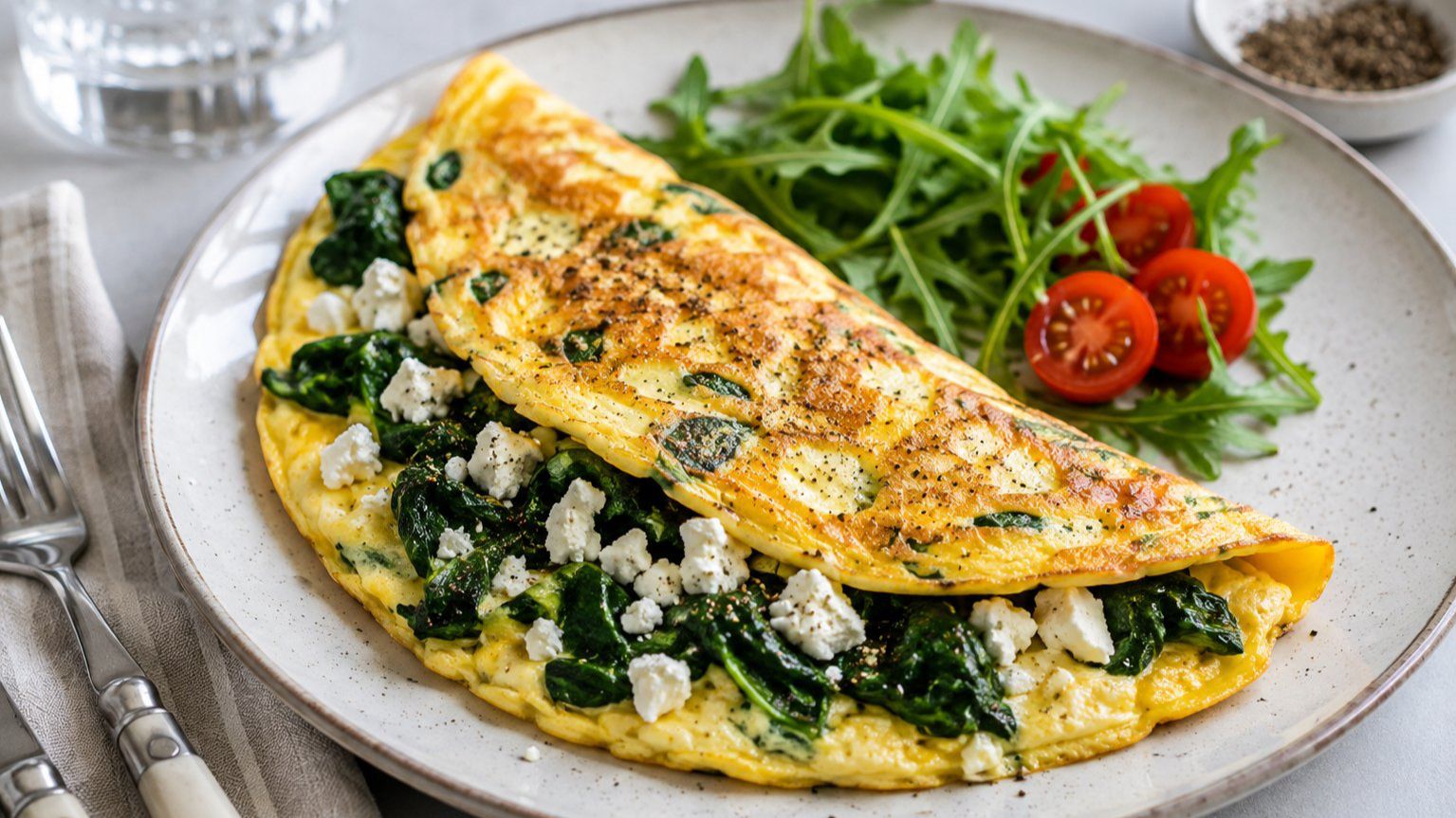 Omelett med spenat och fetaost – färdiglagat recept