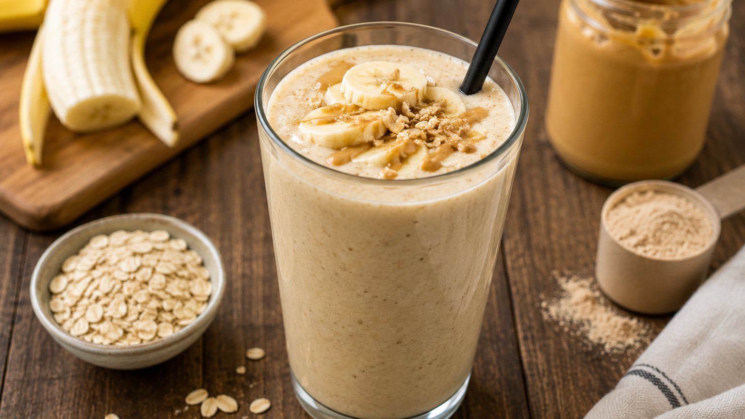 Proteinsmoothie med banan och jordnötssmör – färdiglagat recept